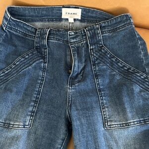 Frame banded bottom trapunto denim pants.